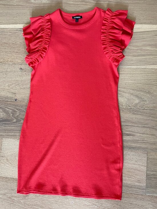 Express Dresses & Skirts - Express Red Ribbed Dress w Shoulder Detailing Size L